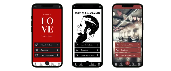 Application de barbershop aux couleurs de la Saint-Valentin