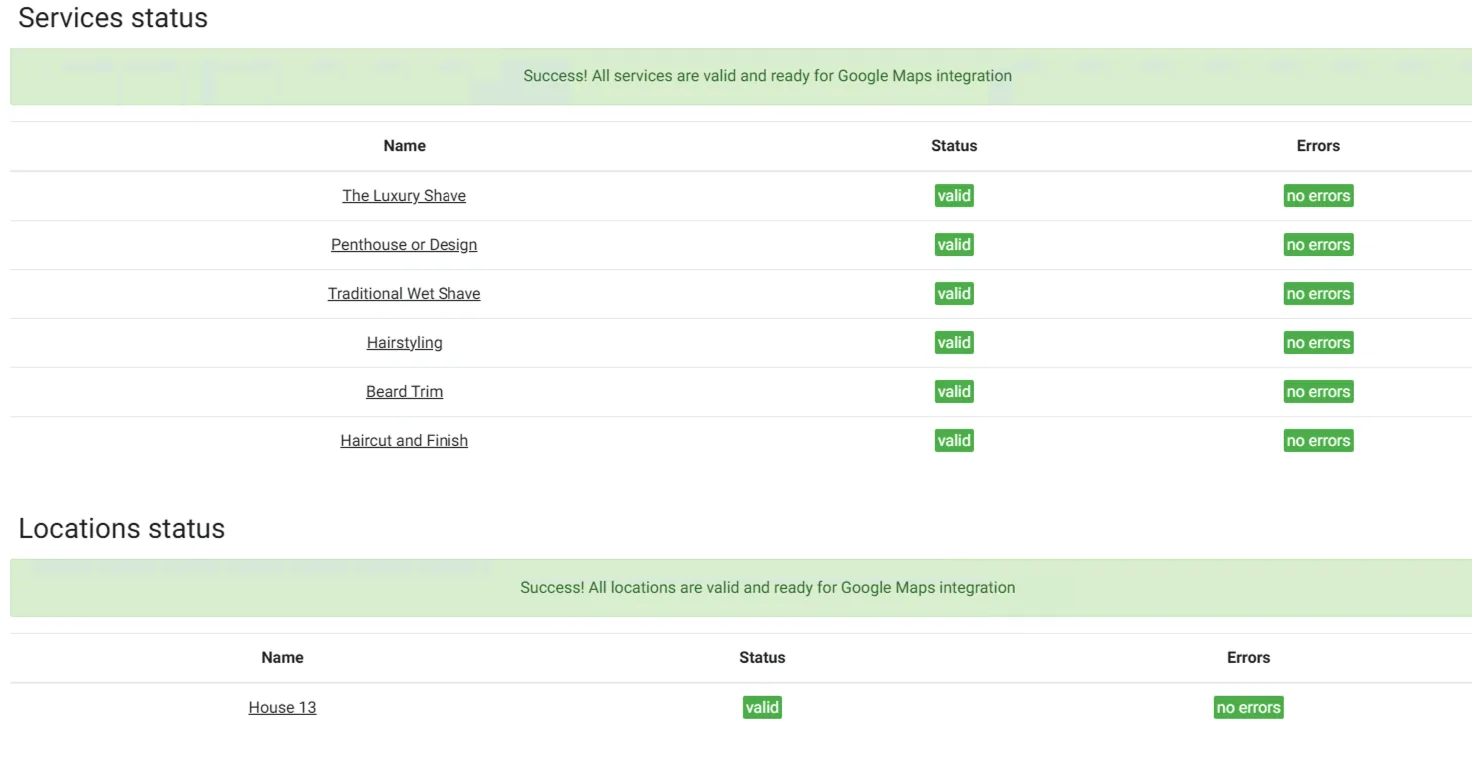 Statut des prestations et établissements pour Google Maps