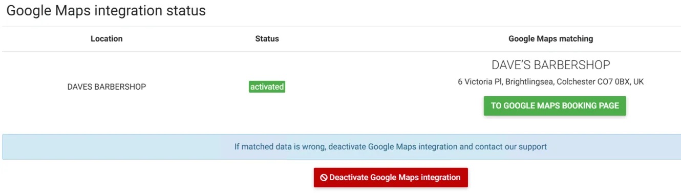 Association réussie avec Google Maps