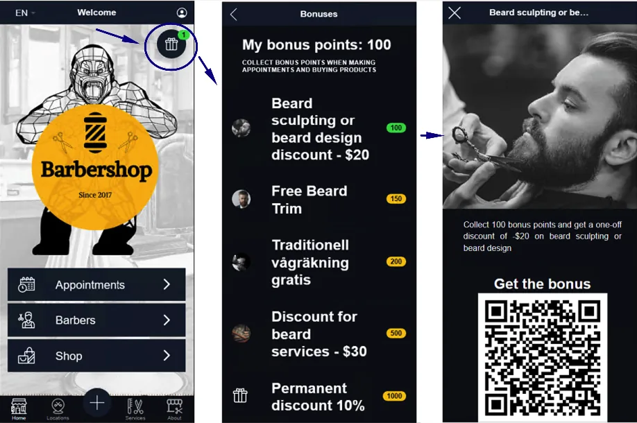 Programme de fidélité dans l'application du barbershop