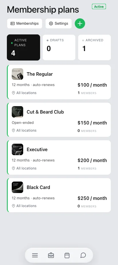 Formules d'abonnement dans l'application Barberly Business