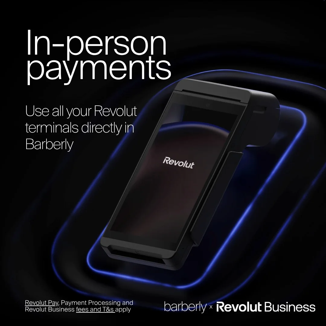 Terminal de paiement Revolut utilisé avec le logiciel Barberly